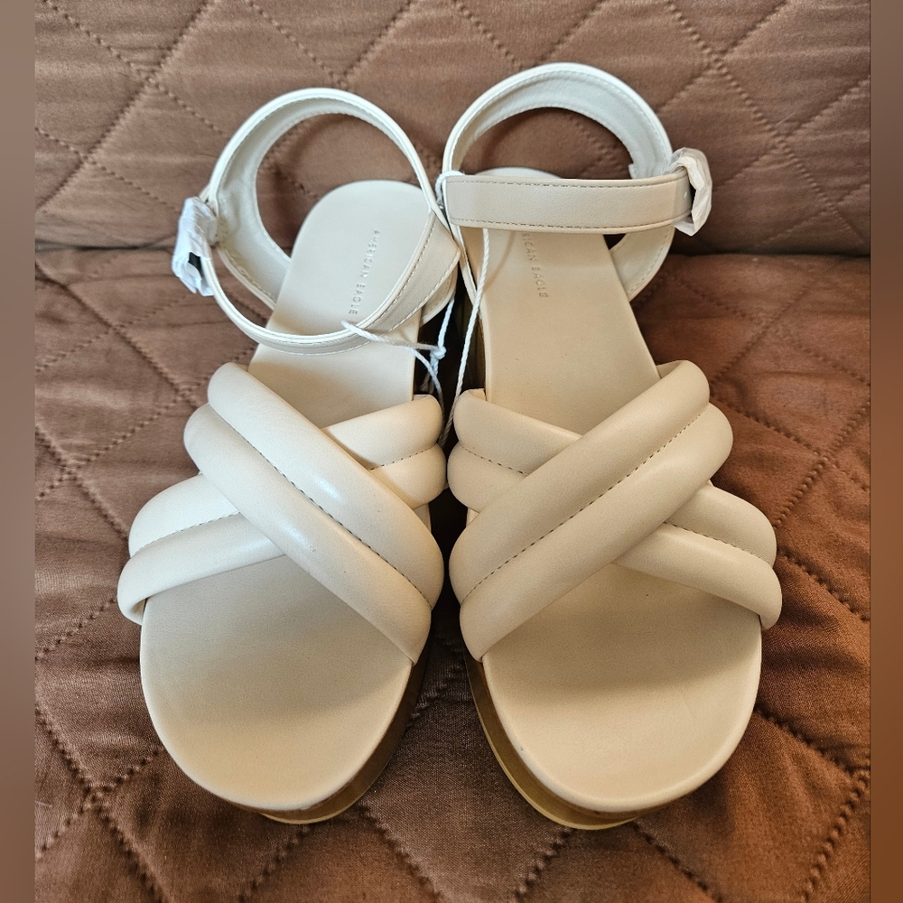 American Eagle Cross Over Padded Wedge (Size 6; Color Bone Khaki)